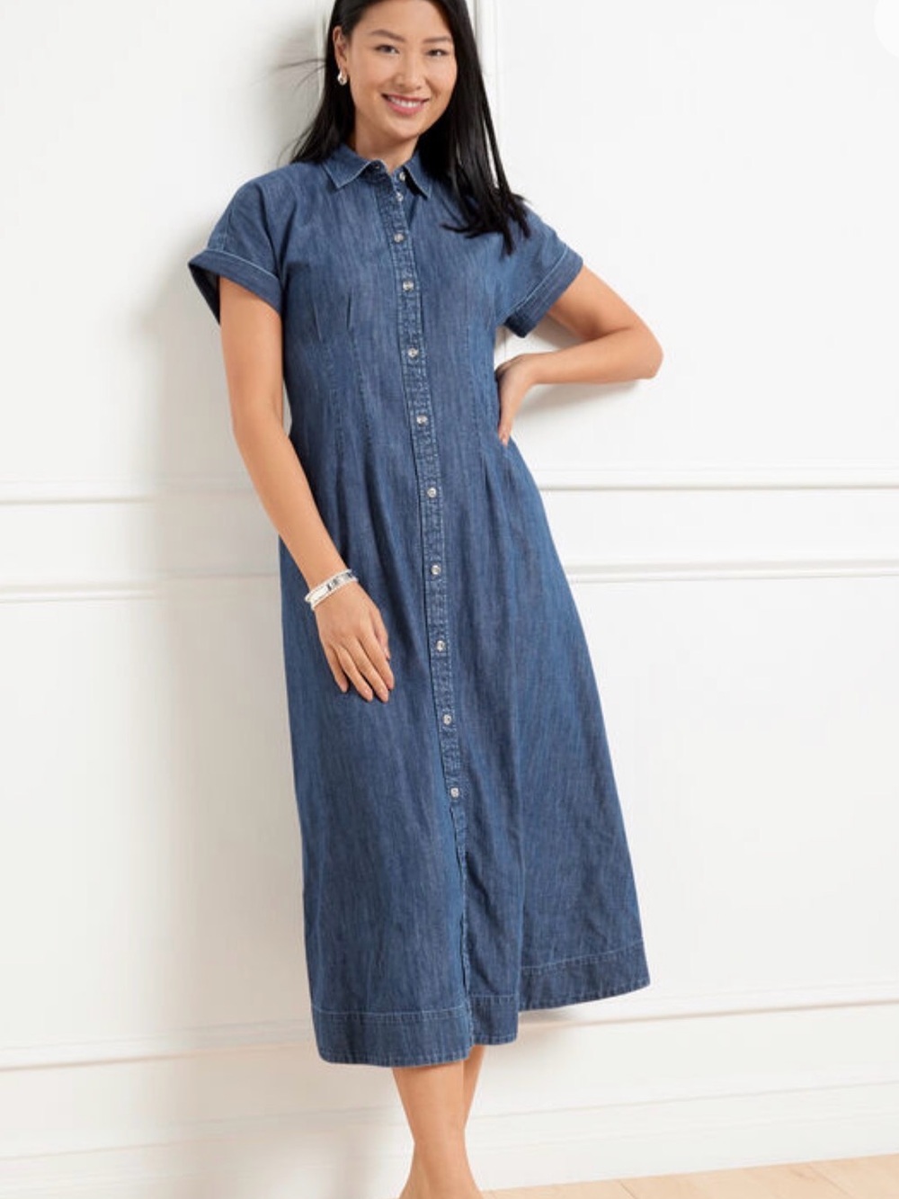 Talbots Denim Midi Shirtdress in Dark Blue Wash NWT Size 12